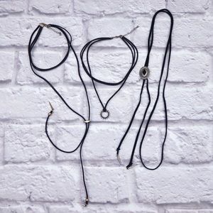 THREE Black Leather Cord Chokers